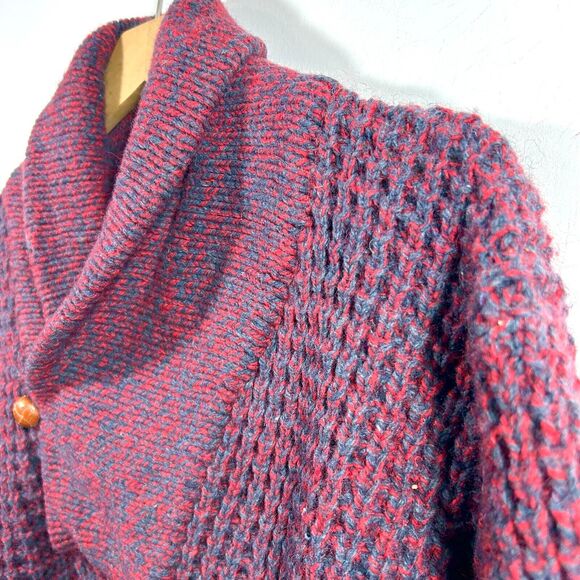 Woolrich Vtg Wool Pullover Sweater Fisherman Shawl Collar Red Button Size M - Picture 2 of 8